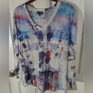 TOP LIGNE by Evelyn and Arthur Sz 1X watercolor abstract crinkle puckered top